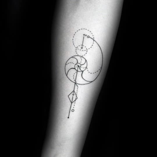 Mens Inner Forearm Fibonacci Gold Spiral Geometry Tattoo Ideas