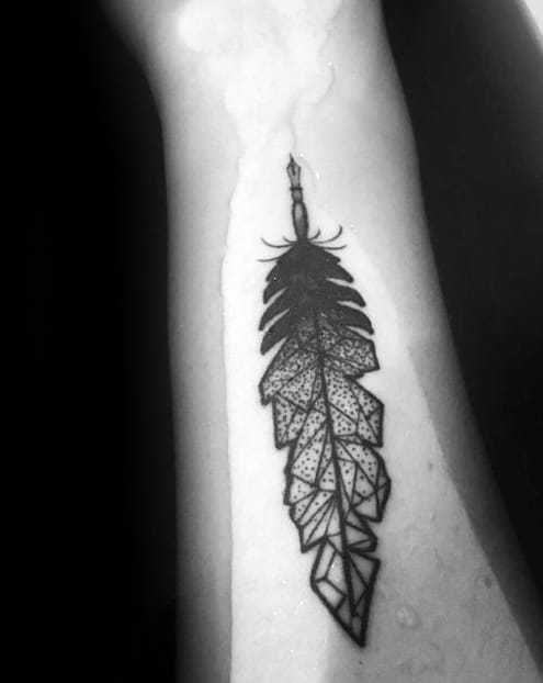 Mens Inner Forearm Geometric Tattoo Ideas With Quill Design