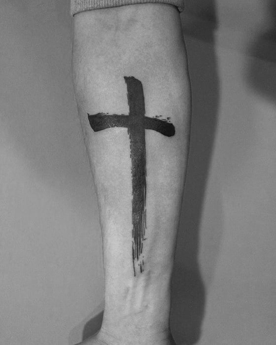 mens-inner-forearm-simple-cross-brush-stroke-tattoos