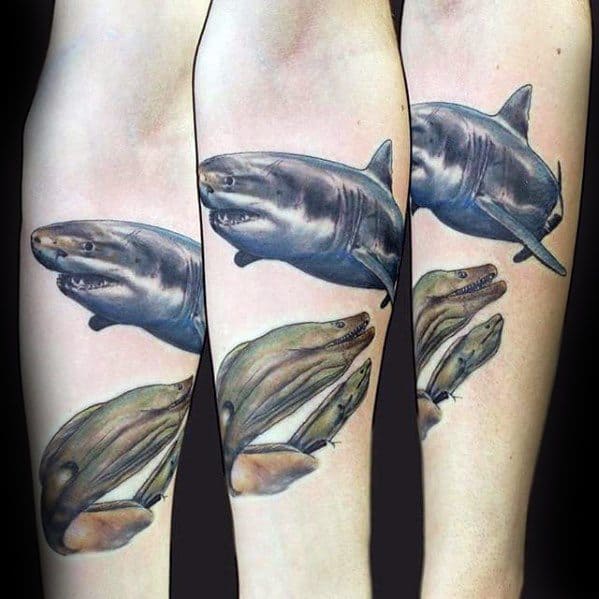 Mens Inner Forearm Tattoo Ideas With Eel And Shark Design