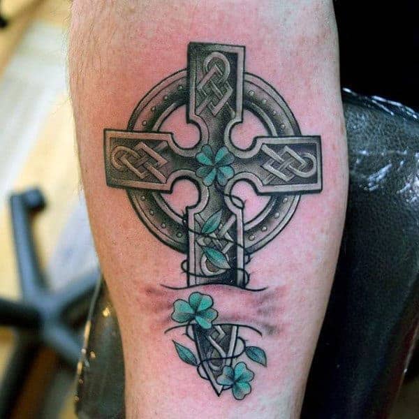 mens-irish-shamrock-celtic-cross-tattoo-on-arm