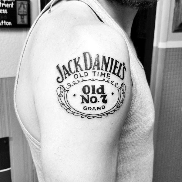 Mens Jack Daniels Logo Upper Arm Tattoos