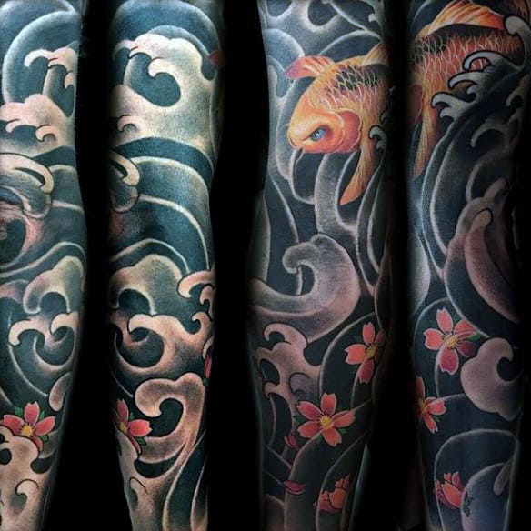 Men's Japanese Waves Tattoo Full Sleeve