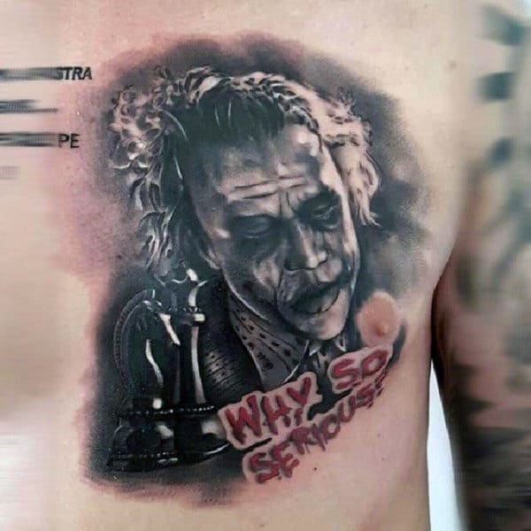Mens Joker Why So Serious With Chess Pieces Chest Tattoo