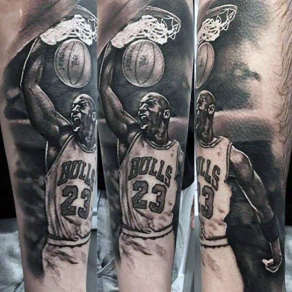 Mens Jordan Basketball Dunk Realistic Forearm Tattoo Designs