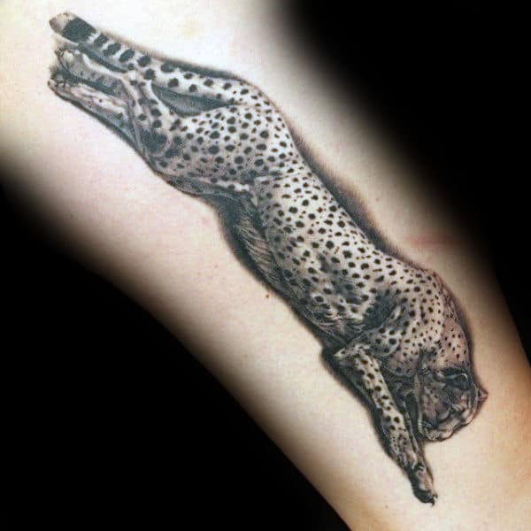 Mens Jumping Leopard Forearm Tattoos.