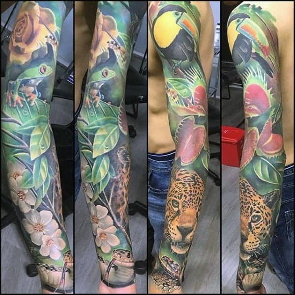 mens-jungle-full-sleeve-orchid-tattoo-design-ideas