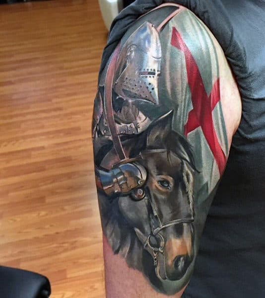 Mens Knights Templar Tattoos With Flag