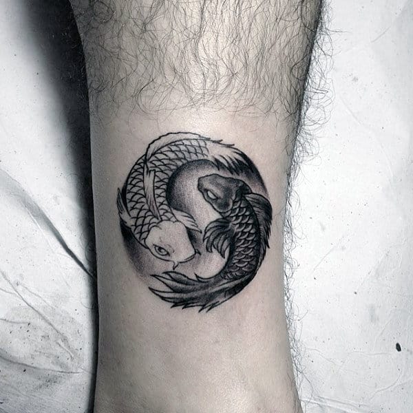 Mens Koi Fish Yin Yang Tattoo On Leg