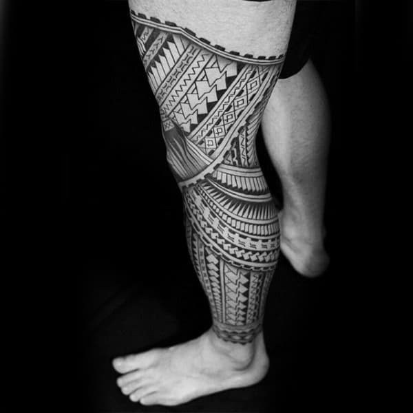 Mens Leg And Thigh Samoan Tribal Sleeve Tatotos