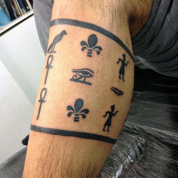 Mens Leg Band Tattoo With Egyptian Symbol Design