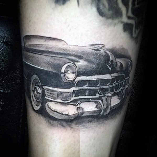 Mens Leg Cadillac Car Tattoos