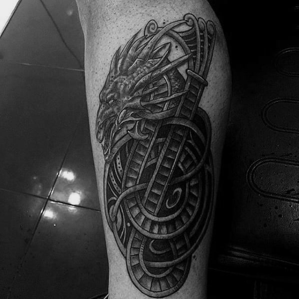 Mens Leg Calf Celtic Dragon Tattoo Inspiration