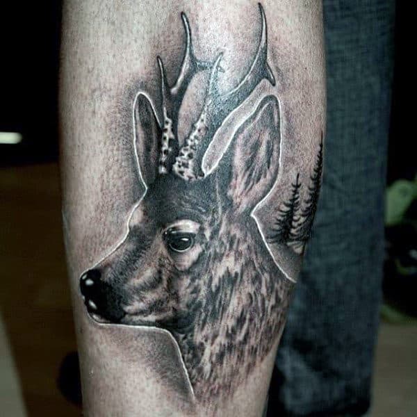 Mens Leg Calf Deer Tattoo Design