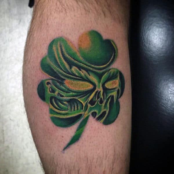 Mens Leg Calf Irish Four Leaf Clover Tattoos