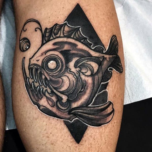 Mens Leg Calf Tattoo Ideas With Angler Fish Design