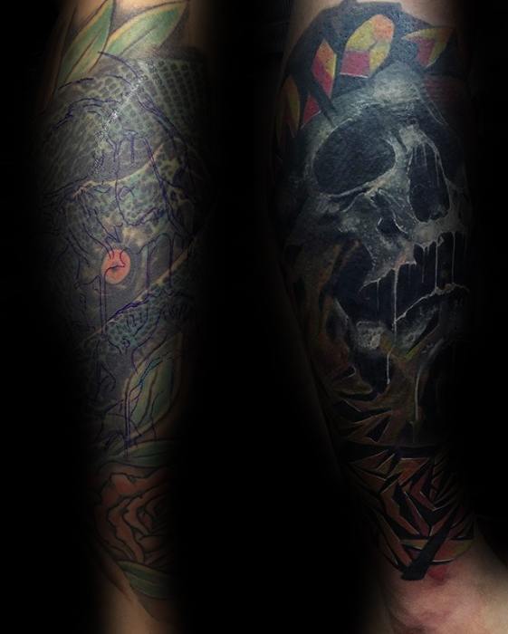 Mens Leg Sleeve Skull Tattoo Cover Up Ideas