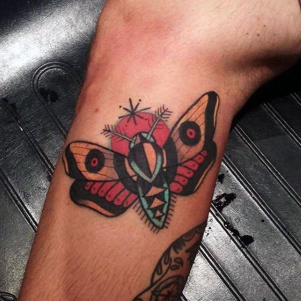 Mens Leg Traditional Moth Tattoo Ideas