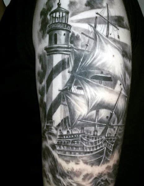 Tattoo uploaded by Robert Davies  Ship and Lighthouse Tattoo by Davide  Andreoli ship lighthouse maritime traditional oldschool classic  traditionalartist DavideAndreoli  Tattoodo