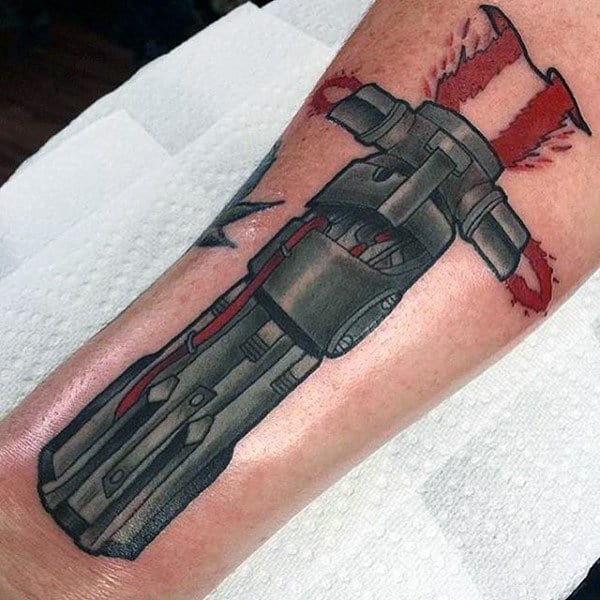 Mens Lightsaber In Skin Arm Tattoo