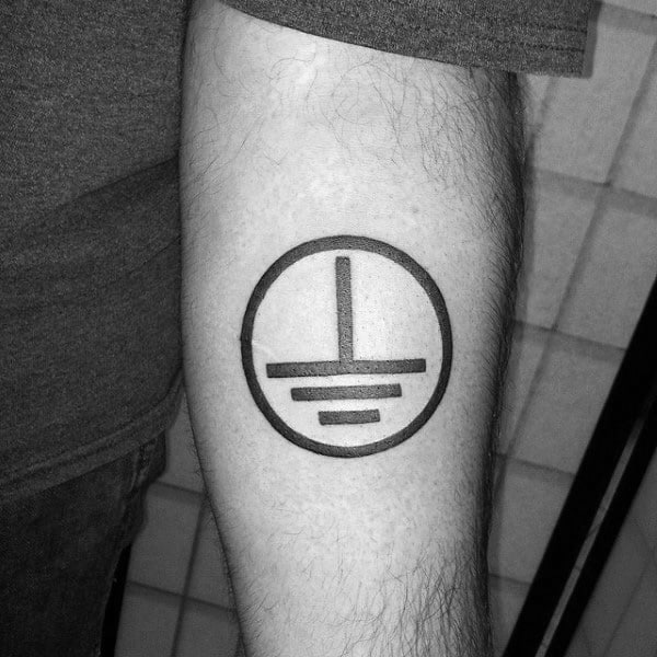 Mens Lineman Electrical Small Simple Symbol Tattoo On Inner Forearm