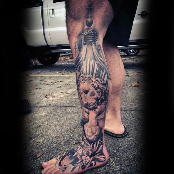 Mens Lion Leg Sleeve Tattoo Design Ideas