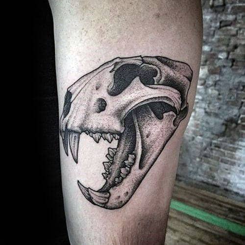 Mens Lion Skull Leg Dotwork Detailed Tattoos