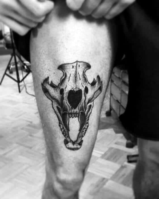 Mens Lion Skull Thigh Leg Tattoos