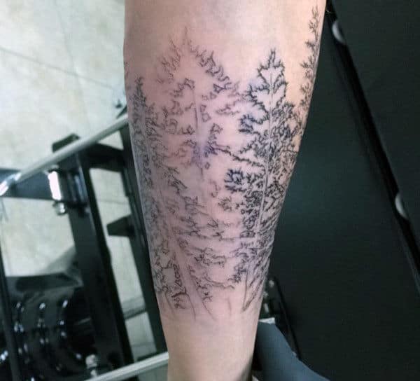 Men's Lower Arm Pine Tree Tattoos