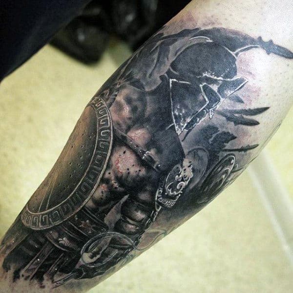 Mens Lower Legs Armed Warrior Tattoo