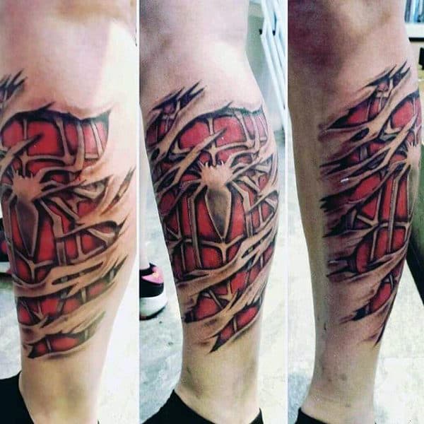 Mens Lower Legs Awesome Spiderman Tattoo
