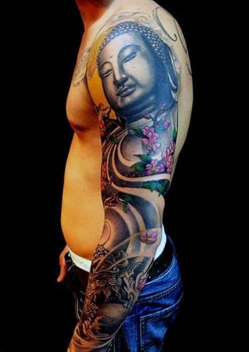 Mens Magnificient Buddha Tattoo Sleeve Design