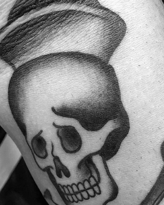 Mens Manly Elbow Crease Skull With Sailor Hat Ditch Tattoo Designs