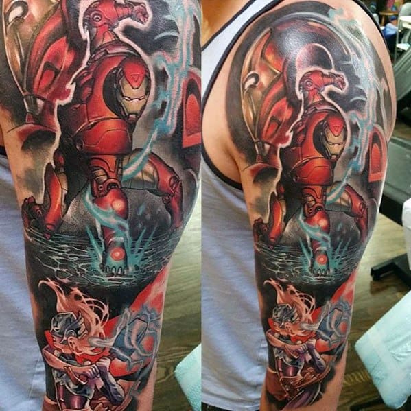 Mens Manly Iron Man Tattoo Designs Half Sleeve
