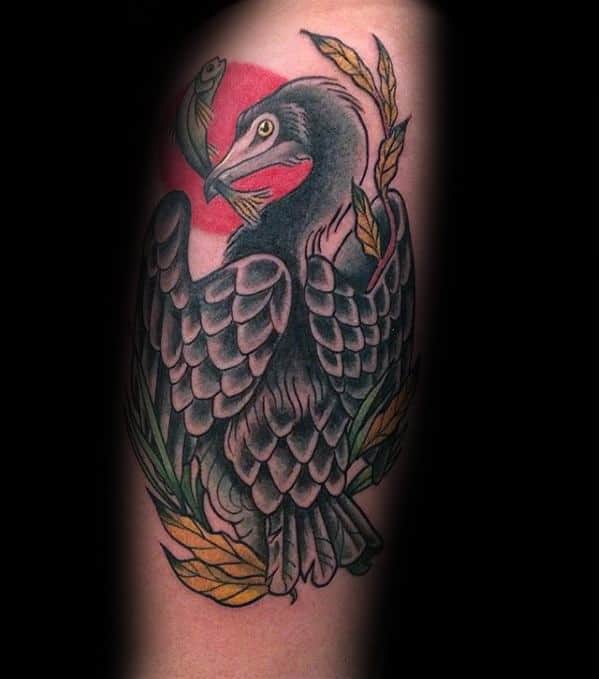 Mens Manly Old School Tradtional Arm Heron Tattoo Designs