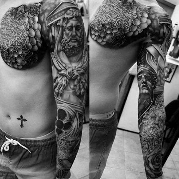 Mens Manly Roman Statue Tattoo Designs Full Arm Sleeve