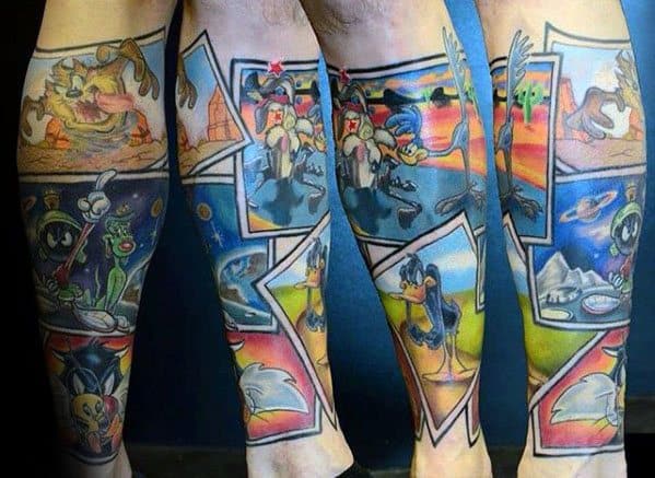 Mens Marvin The Martian Themed Leg Sleeve Tattoos
