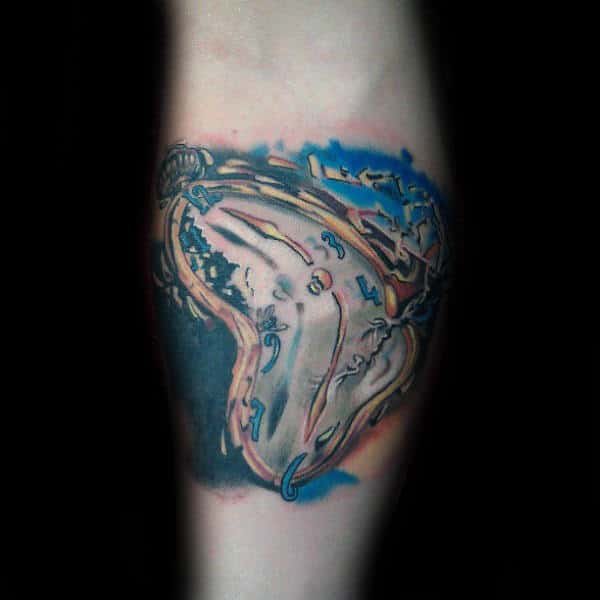 Mens Melting Clock Salvador Dali Tattoo On Inner Forearm