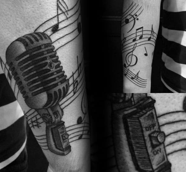 Microphone Tattoo with Musical Notes