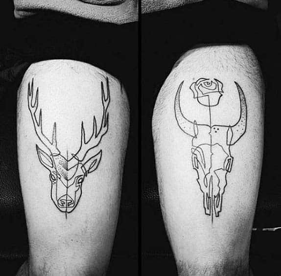 Mens Minimalist Bull Skull Thigh Tattoo Design