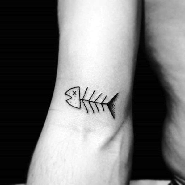 Mens Minimalist Small Dead Fish Bones Inner Arm Tattoo