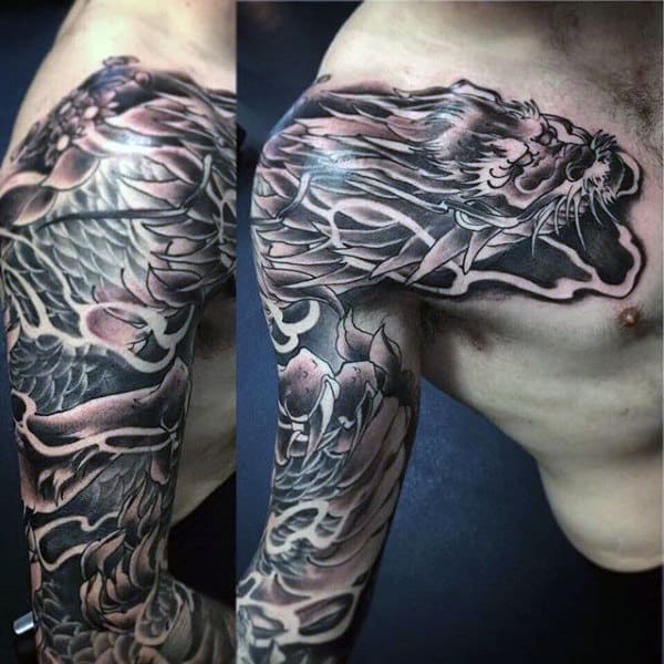 Mens Monstrous Dragon Tattoo On Sleeves