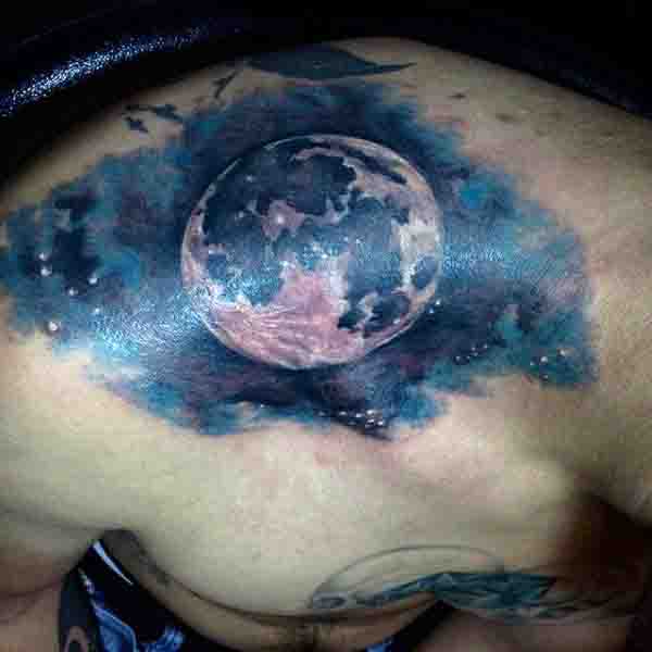 Mens Moon And Stars Tattoo On Shoulder