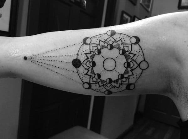 Mens Moon Phases Geometric Inner Arm Bicep Tattoo Designs