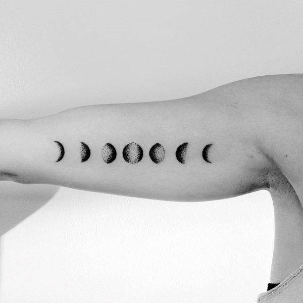 Mens Moon Phases Pointillism Inner Arm Tattoo