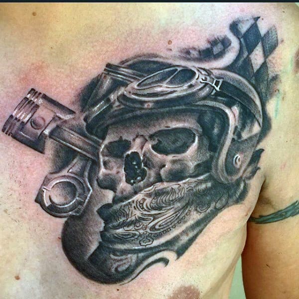 Men's Motorcycle Tribute Tattoo On Chest