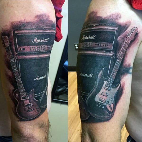 Mens Music Marshall Guitar Tattoo On Arms