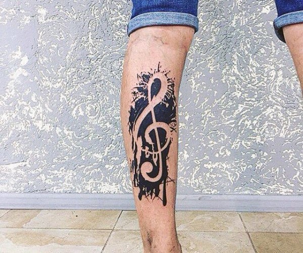 Mens Music Note Tattoos On Back Of Leg
