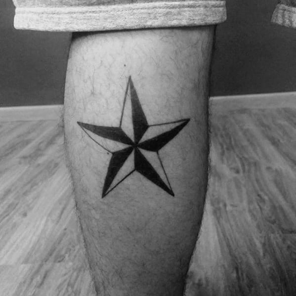 Mens Nautical Star Simple Tattoo On Leg Calf