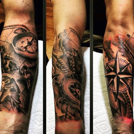 Mens Nautical Themed Star Forearm Sleeve Tattoos